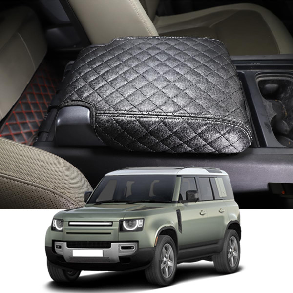 JONKOKO Car Armrest Box Pad Compatible with Land Rover Defender 90 110 130 2020-2024 Car Center Armrest Cover，Black Leather Console lid Protector, Anti-Scratch Interior Accessories (Style A)