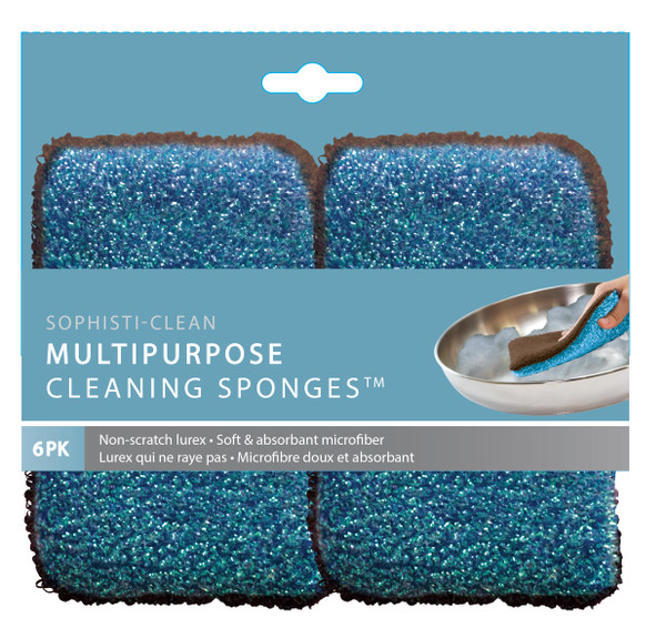 Sophisti-Clean Multipurpose Cleaning Sponges, Dual-Sided Sponges, Pack of 6