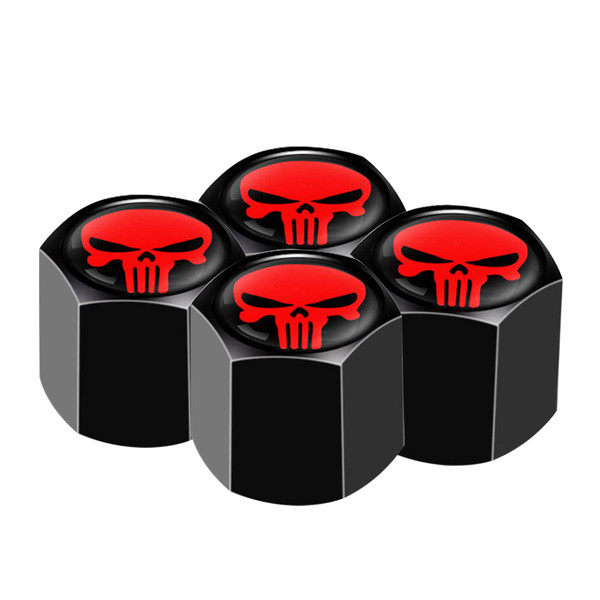 Fogfar Pack-4 Car Wheel Tire Valve Stem Caps, Skull Tire Cap Dust Proof Covers, Universal Car Stem Covers (Black & Red)