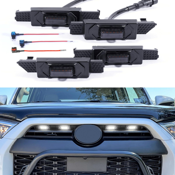 Grill LEDs for 2020-2024 4runner Front Grill Lights Grille LED Smoked White Rapto r Lights for 2020 2021 2022 2023 2024 4Runner TR D Off Road Sport Sr5 Limited Grill Lights Warning Lamps,4Pcs/Set
