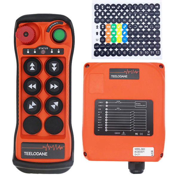 Q600 Industrial Wireless Crane Remote Control kit 6 Button 110V 220V 380V Electric Lift Hoist Overhead Tower Bridge Transmitter Receiver with Emergency Stop… (AC 110-460V)