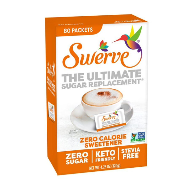 Swerve Zero Calorie Sweetener with Erythritol, Stevia-Free Sugar Replacement, 80 Packets