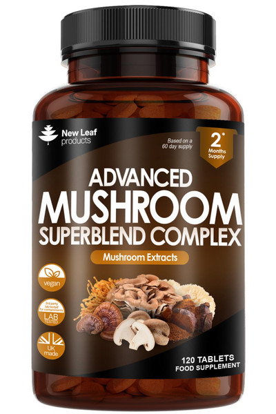Mushroom Complex - Cordyceps Mushroom Chaga Mushroom Lions Mane Mushroom Reishi Mushroom Shiitake and Maitake Mushroom Blend - High Potency Mushroom Supplement - Made in The UK Made in The UK