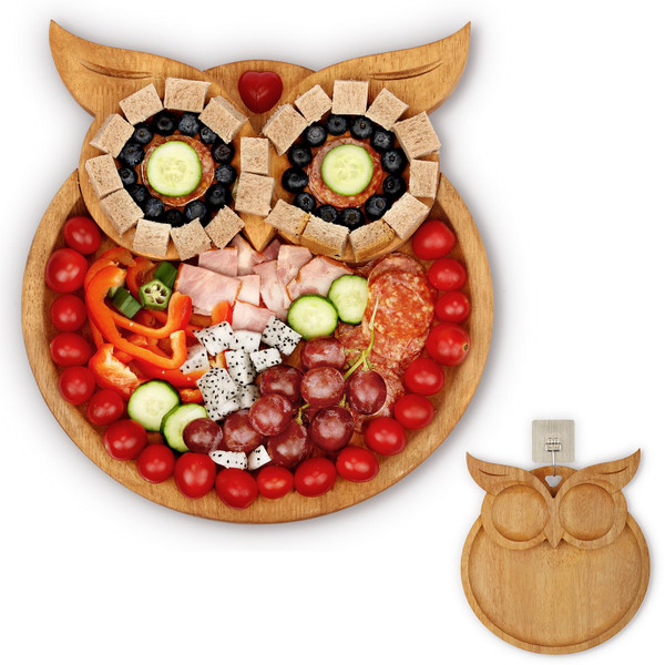 Owl-Shaped Wooden Charcuterie Board, 12" Cheese & Meat Platter, Large Serving Tray, Housewarming