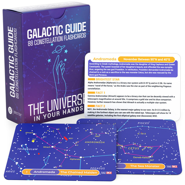 Briston Galactic Guide 88 Constellation Flashcards – Astronomy Learning Cards for Kids & Adults, Star Chart Study Set with Brightest Stars, Facts & Illustrations, Space Education Gift for Stargazers