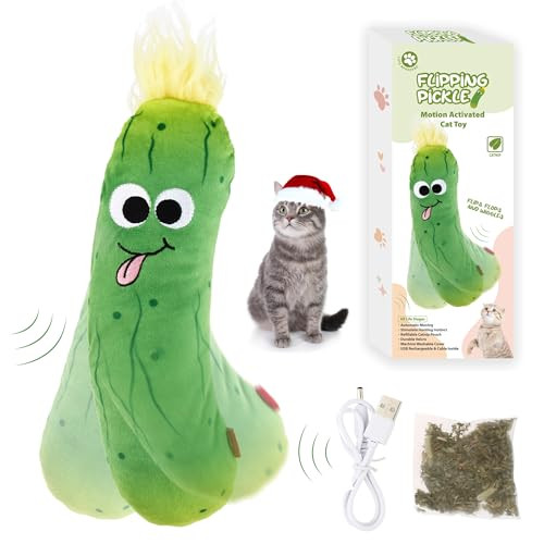 Gigwi Cat Toys Flapping Pickle with Catnip, Moving Activated Cat Kicker and Chew Toy, Automatic Motion Kitten Toys, Flappy Wiggle for Cat Exercise, Interactive Cat Toys with USB Rechargeable