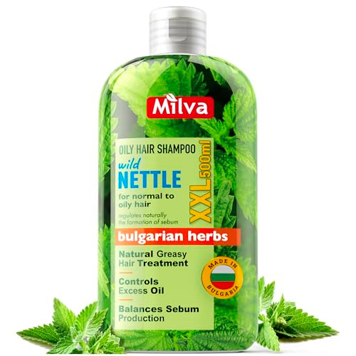 Milva Nettle Shampoo for Oily Hair - 17 Fl Oz Natural Oily Hair Shampoo for Greasy Roots & Scalp - Clarifying Degrease Treatment for Scalp - Control Sebum, Oil Reducing, Add Volume & Shine - 500ml