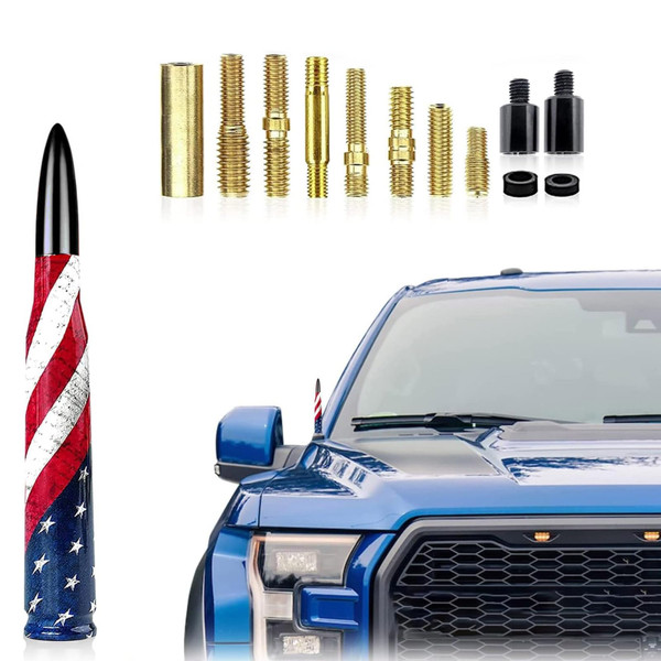 ZKFAR Pack-1 American Flag Design Antenna Mast, Car Truck Bullet Antenna, Compatible with F150 F250 F350 Super Chevrolet Duty Raptor Dodge Ram 1500 2500 3500 Anti Theft Antenna (American Flag Black)