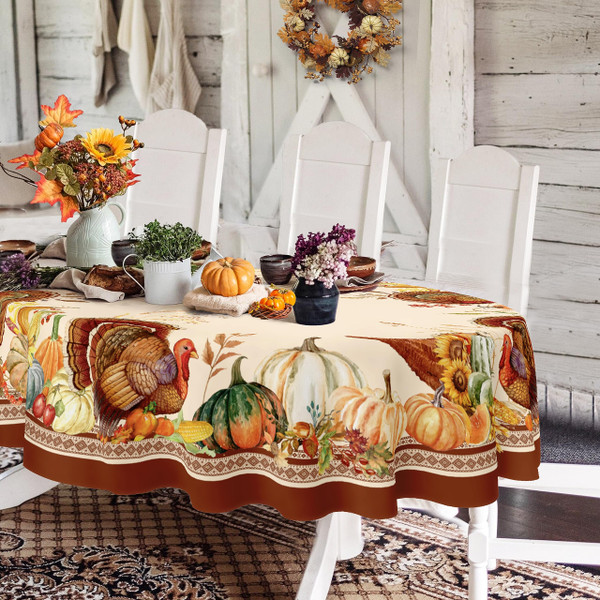 Yighty Oval Thanksgiving Tablecloth 60x102In,Autumn Harvest Pumpkin Sunflower Turkey Table Cloth,Polyester Waterproof Wrinkle Resistant Durable Tablecloth for Fall,Thanksgiving,Home Decor
