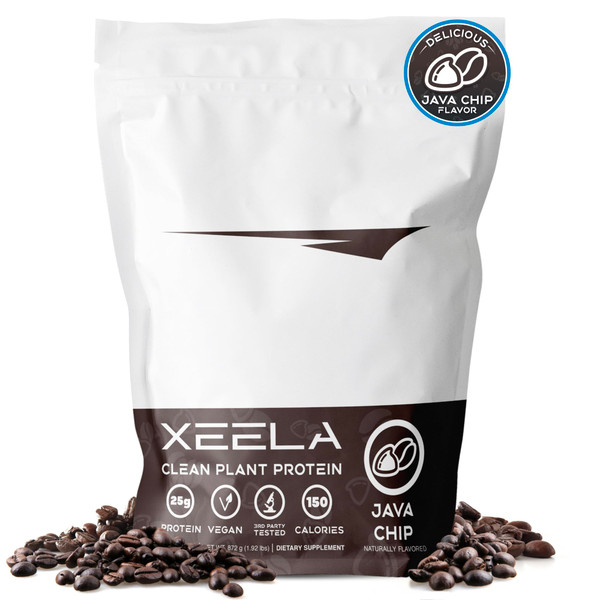 XEELA Plant Based Vegan Protein Powder - Independently Tested - 25g High Protein, Pea Protein for Men & Women - Vitamins & Minerals, Non GMO, Dairy & Gluten Free, LowCarb & LowFat (Java Chip)