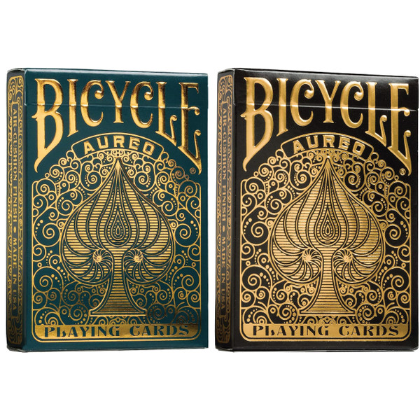 Bicycle Playing Cards 2 Deck Aureo Collector’s Bundle, Green Gold and Black Gold