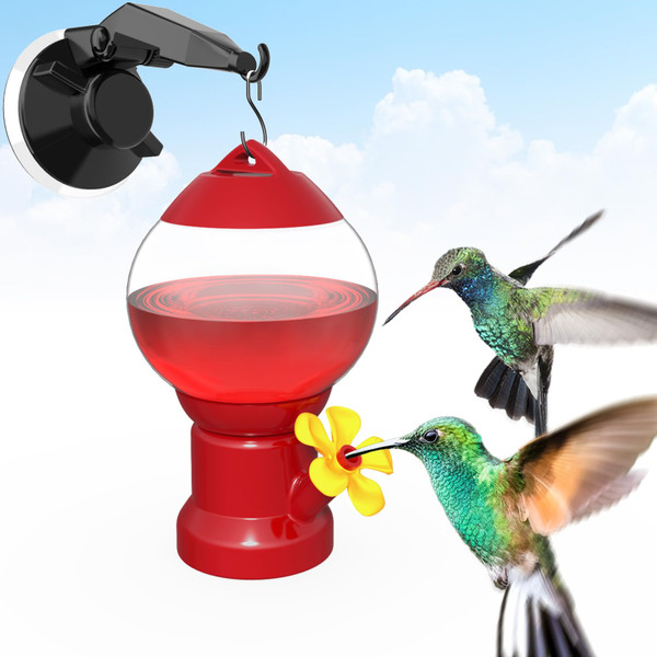 Ermete Window Bird Feeder with Strong Suction Cups, Large View Clear Feeder, Seed Tray, 13in x 5.5in x 4.2in for Outside (Mini Red)