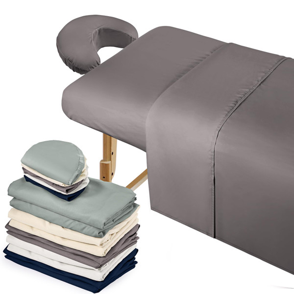 Kinlop 6 Set Microfiber Massage Table Sheet Set, Includes Flat and Fitted Sheets, Face Rest Cover, 6 Colors, Stain & Wrinkle Resistant(Novel Color)