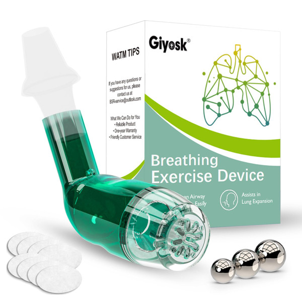 Giyosk Breathing Exercise Device for Lungs, Lung Expansion and Mucus Relief Device, Portable Expiratory Breathing Exerciser with A Set of Accessories, Breathing Trainer for Lung Cleanse(Green)