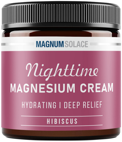 Magnum Solace Magnesium Lotion – Hydrating Nighttime Cream Apply to Legs, Arms or Chest - Topical Chloride USA Made and Safe for Kids (Hibiscus)