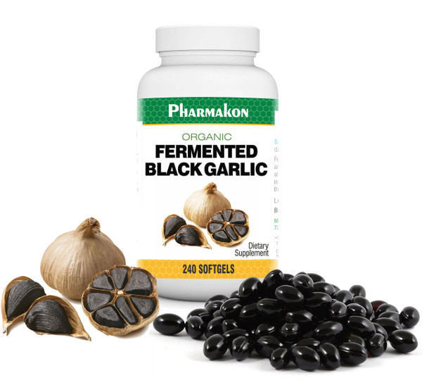 PHARMAKON Organic Aged Black Garlic, Potent Soft Capsules, Wholesome, Reduced Odor (240 Count)