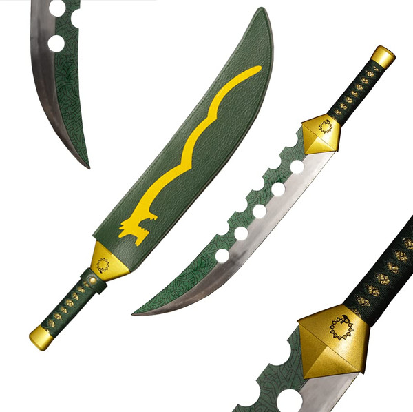COSWOR 28.7" Meliodas Lostvayne Demon Sword, Carbon Steel Anime Cosplay Swords, Green