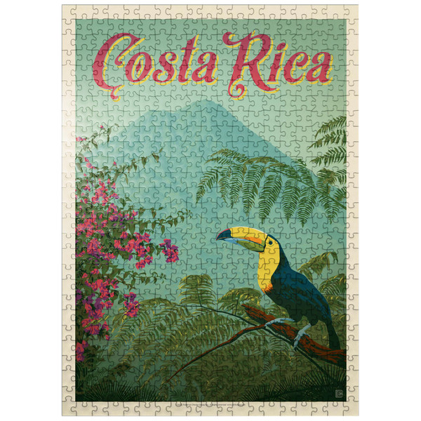 MyPuzzle Costa Rica: Toucan in The Jungle, Vintage Poster - Premium 500 Piece Jigsaw Puzzle for Adults