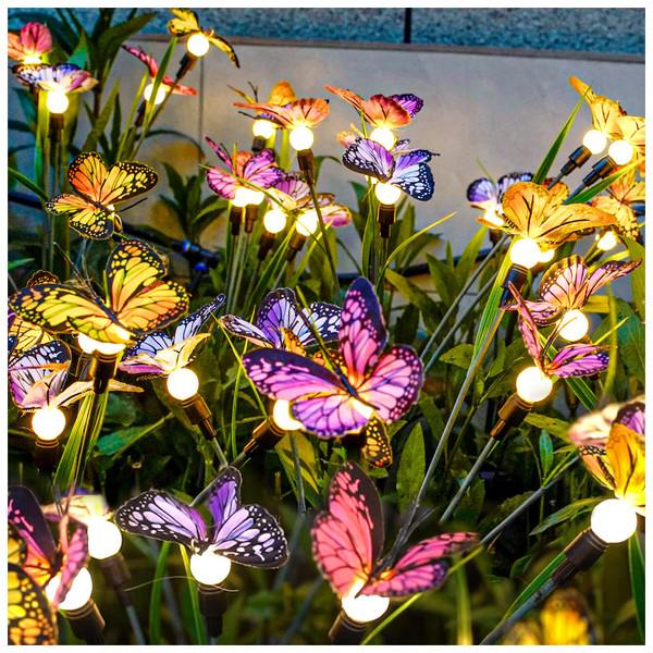 TONULAX Solar Garden Lights - Swaying Butterfly Light, Swaying in The Wind, Solar Outdoor Lights, Yard Patio Pathway Decoration, High Flexibility Iron Wire & Realistic Butterflies (2 Pack)