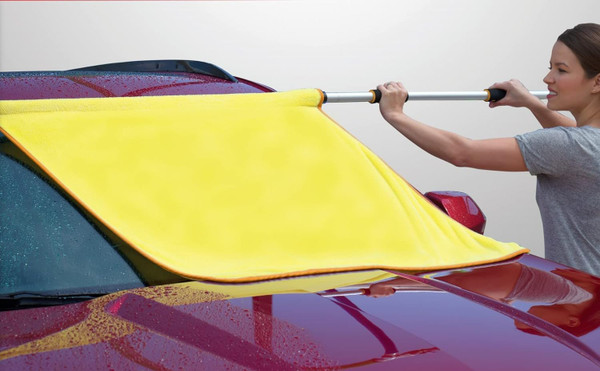 ShamPow XL 38"x 34" Car Drying Towel with Pole, Streak Free, Lint Free, Reusable - Car Accessories, Bath Towels, Microfiber Cleaning Cloth for Car, Truck, SUV - One Pass is All You Need