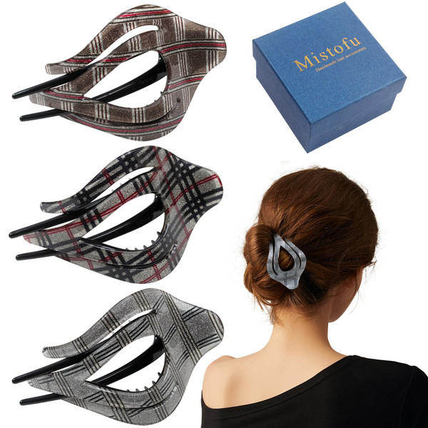 Mistofu 3Pcs French Concord Hair Clips - Curved Claws with Strong Hold No Slip Grip for Thick or Thin Hair (Multicolor B)