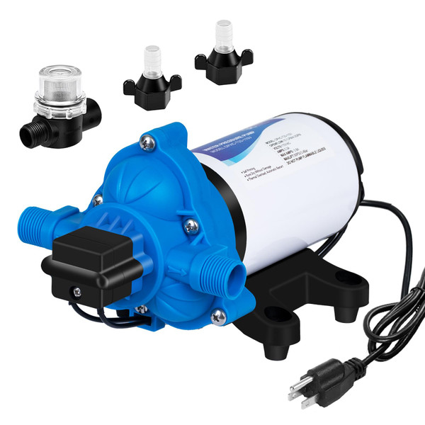 DC HOUSE 110 Volt RV Water Pressure Diaphragm Pump 4GPM 50PSI 33-Series 110V AC Camper On Demand Water Transfer Pump Electric with Power Plug for Bathroom Kitchen Food Truck Sprinkler Irrigation