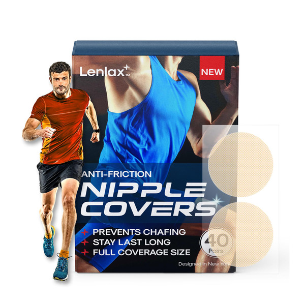 LENLAX Running Nipple Covers Men - 12 Hours+ Long Lasting, Strong Adhesive Nipple Tape - No Show Under Shirt - Mens Nipple Covers
