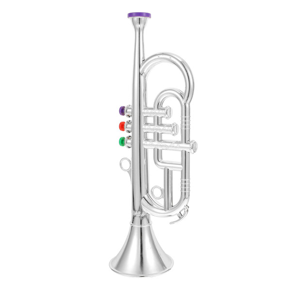 Toy Trumpet for Kids, Wind and Brass Musical Instruments for Kids, Musical Play Toy Trumpet, for Teaching Songs, Instrument Band at Home or School Silver