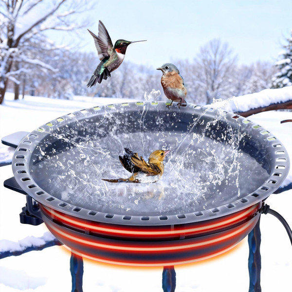Saillong Heated Bird Baths for Outdoors for Winter with Thermostat Control, Powerful 75W Bird Bath Heater for Outside, Birdbath Birds Feeder for Winter Garden Patio Yard Lawn (Deck Mounted Style)