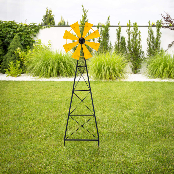 Glitzhome 44" H Metal Wind Spinner Yard Stake, Ornamental Windmill Decor Weather Vane Weather Resistant for Home Outdoor Yard Lawn Garden Farm Backyard, Yellow
