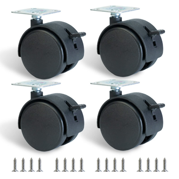 Dalyndar 2 Inch Furniture Caster Wheels 4pcs Swivel Plastic Rollers with Locks Stainless Screws Small Universal Plate Wheel Casters Replacement for Cabinet Drawer Table Desk Cart in Office Kitchen