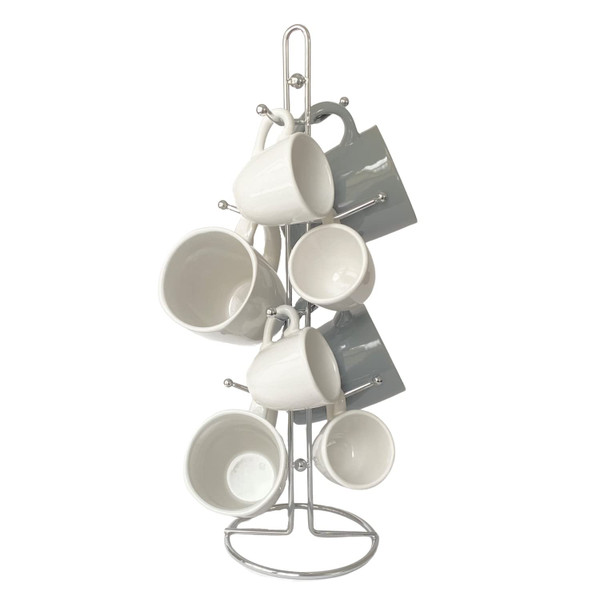 Evelots Coffee Cup Holder for Kitchen Countertop - Tree Hooks Hold 8 Large Mugs - Tea Cup Storage Rack - Sturdy Rust Free Steel - Chrome Finish - Coffee Counter Bar Display, Stand - Come in One Piece
