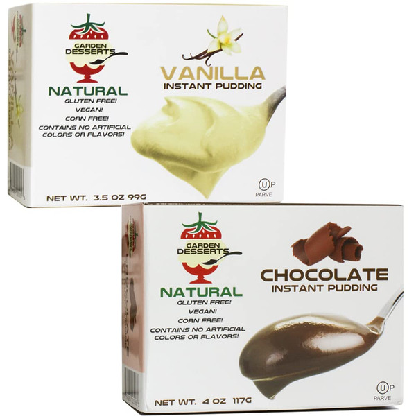 Natural Instant Pudding Mix - Delicious Chocolate & Vanilla Pudding Mix by Garden Desserts - Includes 1 Chocolate & 1 Vanilla. Quick Vegan Dessert, Gluten Free, Kosher 4 Oz (2 Pack, Variety)