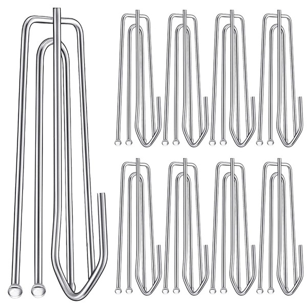 60PCS Stainless Steel Drapery Hook and Pin for Pleated Drapes 4 Prongs Pinch Pleat Clips Traverse Pleater 4 End Curtain Hangers for Window Door Bathroom Curtain