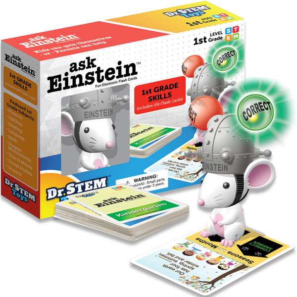 Dr. STEM Toys Ask Einstein Electronic Flash Cards - 1st Grade Skills - Set Includes One Hundred Flashcards and Electronic Interactive Mouse