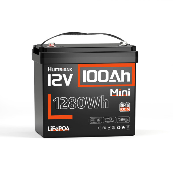 HumsiENK 12V 100Ah Mini LiFePO4 Battery, Smaller & lighter Lithium Battery with 100A BMS 1280Wh Energy Up to 15000 Cycles Low Temp Protection, Mini Size for RVs Trolling Motor Off-grid Living(1PACK) HumsiENK 12V 100Ah Mini LiFePO4 Battery, Smaller & lighter Lithium Battery with 100A BMS 1280Wh Energy Up to 15000 Cycles Low Temp Protection, Mini Size for RVs Trolling Motor Off-grid Living(1PACK)