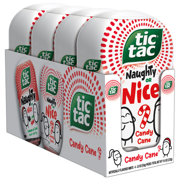 Tic Tac Naughty or Nice Candy Cane Mints, Hard Peppermint Mints, Stocking Stuffer, 4 pack, 2.9 oz each