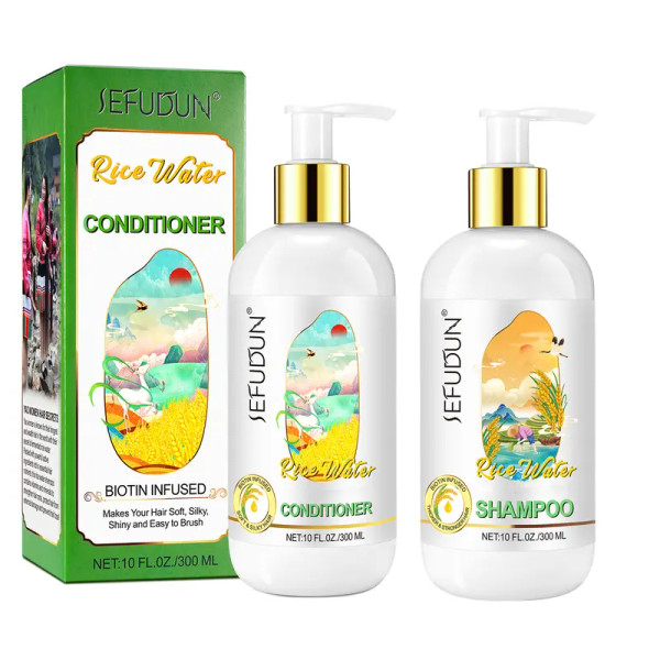 SEFUDUN Rice Water Hair Shampoo and Conditioner Set, 20 fl oz, for Thinning Hair with Rosemary, Biotin, Caffeine Haircare Comfort Cleansing Cleanser Natural