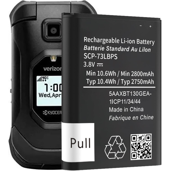 SCP-73LBPS Battery,High Capacity Battery for Kyocera DuraXV Extreme E4810 Verizon Flip Phone Battery Replacement 2800mAh 3.8V/10.6Wh