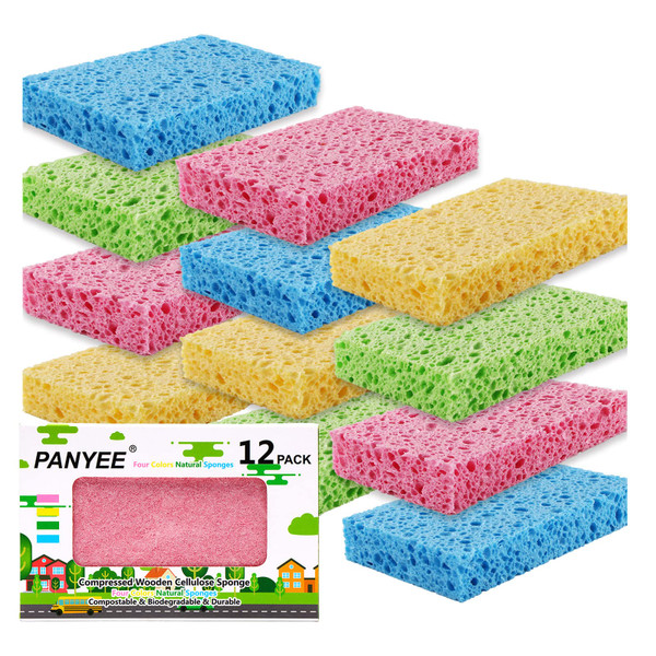 Compressed Cellulose Kitchen Sponges 12Pack，Non-Scratch Biodegradable Natural Colorful Sponge Scrub for Dishes Cleaning,Funny DIY Sponge for Kids