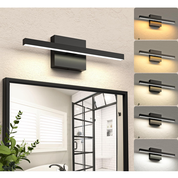 NIORSUN 15.7 inch Black Bathroom Vanity Light,12W 5CCT Dimmable LED Bathroom Lighting Fixtures Over Mirror, Modern Vanity Lights for Bathrooms Restroom Mirror- ETL Certified