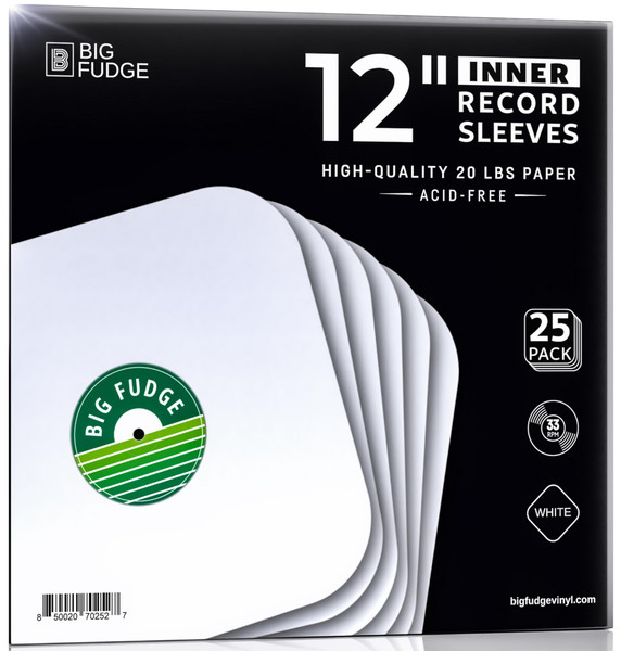 Big Fudge 12" Vinyl Record Sleeves - Inner Sleeves 25 Pack - Heavyweight Acid Free Paper Vinyl Covers - Vinyl Accessories Protect LP Albums from Dust, Dirt & Scratches