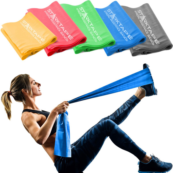 Resistance Bands Set. 5 Pack Latex Physical Therapy, Professional Elastic Rubber Band. Perfect for Home Exercise, Workout, Strength Training, Yoga, Pilates Rehab Gym Leg Upper, Lower Body