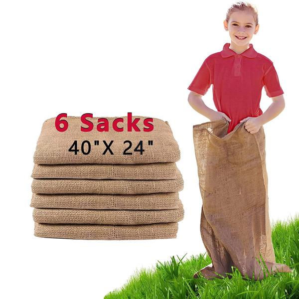 Alytree 6 Pack Burlap Potato Sack Race Bags, 24"x40" Outdoor Lawn Games for Kids & Adults, Outside Yard Games for Birthday Party, Field Day Family Reunion, Carnival, Easter, Halloween, 4th of July