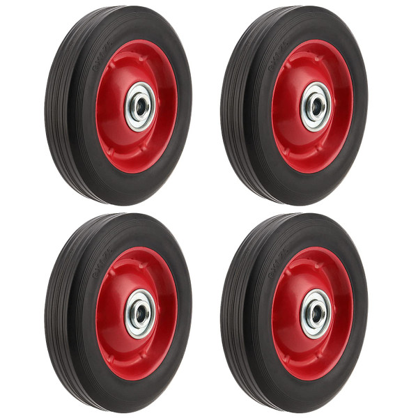 PINGEUI 4 PCS 8 Inch Solid Rubber Tire, Flat Free Solid Rubber Wheels, Hand Truck Replacement Wheels, 1/2-Inch Axle Hole, 220 lbs Max Load-Bearing Capacity