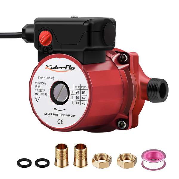 KOLERFLO 3/4 Inch Hot Water Circulating Pump 3-Speed Circulation Water Pump for Solar Heater System(RS15-6 Red) KOLERFLO 3/4 Inch Hot Water Circulating Pump 3-Speed Circulation Water Pump for Solar Heater System(RS15-6 Red)