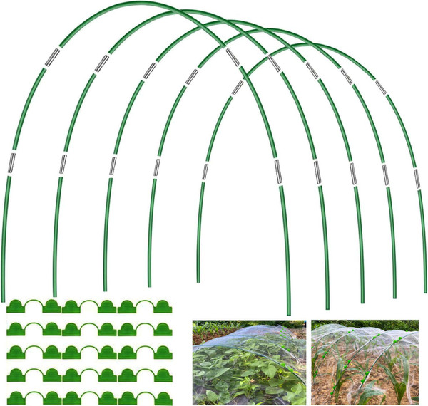 Garden Hoops for Raised Beds, 25pcs Greenhouse Hoops,Fiberglass 2- 8ft, Garden Tunnel with 15 Clips, Detachable Hoop House Frame for Row Cover,Garden Netting, Plant Covers