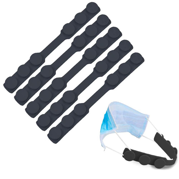 Mask Strap Extender Adjustable Ear Saver for Masks, PULIVIA Anti-Tightening Mask Holder Hook Silicone Ear Strap Relieve Pressure & Pain from Wearing Mask for Men Women Kids, 5PCS, Black