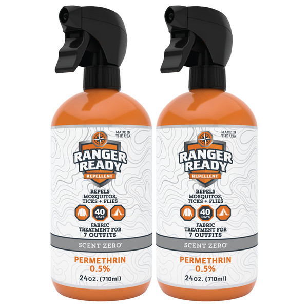 Ranger Ready Permethrin Spray for Clothes and Outdoor Gear - Permethrin Insect & Tick Repellent - Scent Zero (24oz, Pack of 2)