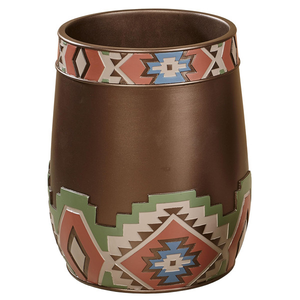 Valley View Wastebasket Multi Warm, Hand-Painted, Made of Resin, Shades of sage, Chocolate, Sand, Russet, and Indigo 10 Inches High Valley View Wastebasket Multi Warm, Hand-Painted, Made of Resin, Shades of sage, Chocolate, Sand, Russet, and Indigo 10 Inches High